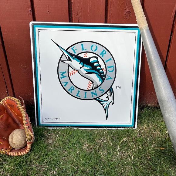 Vintage 90s Florida Marlins MLB Metal / Tin Sign - Picture 1 of 7